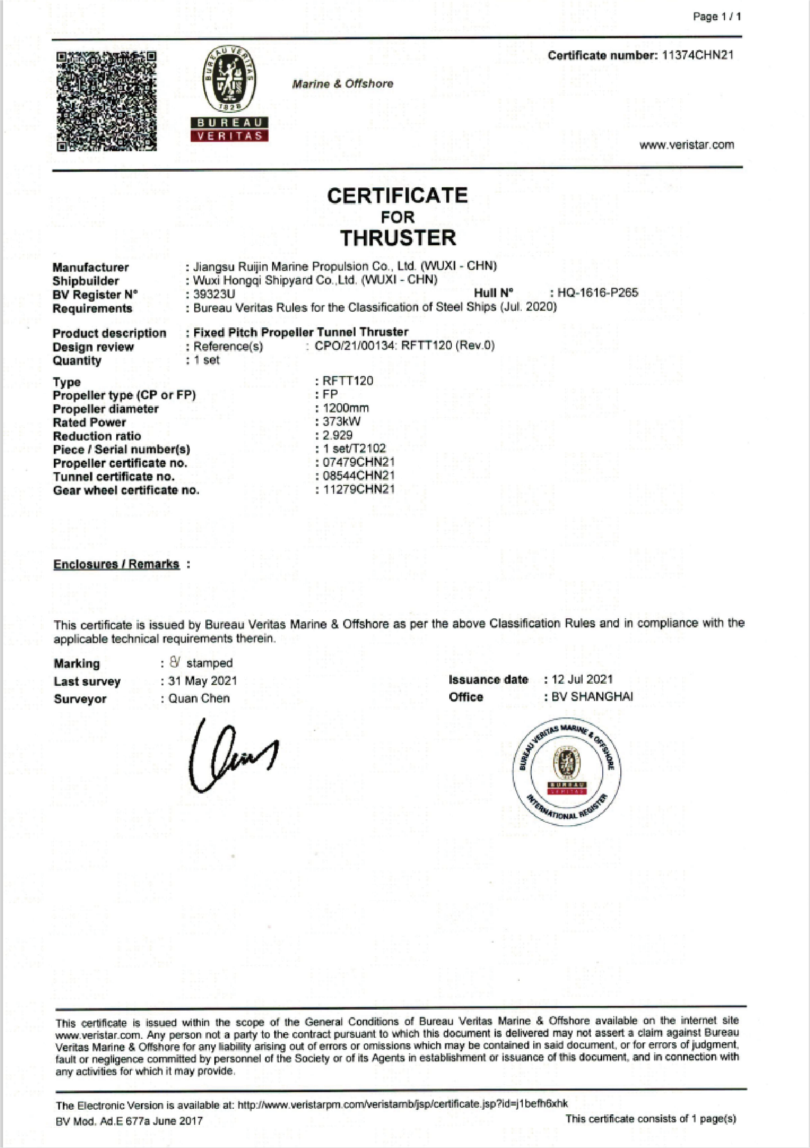 Bureau Veritas (BV) Manufacturing & Type Approval