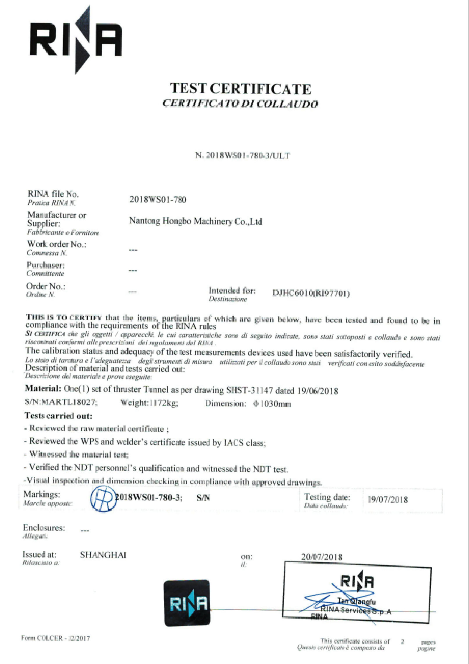 RINA Marine Classification & Type Approval